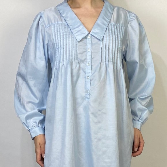 Vintage 80s PUFF SLEEVE Baby Blue Nightgown Dress! - Picture 3 of 8